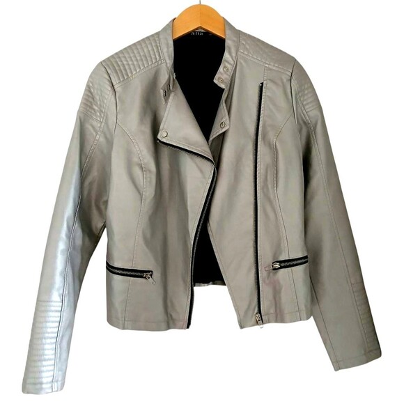 a.n.a. Silver Metallic Vegan Leather Motorcycle Jacket Asymmetrical Design - Picture 10 of 10
